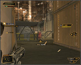 In addition to soldiers there may also robots appear near the gate #1, but you already should know how to deal with them (I personally prefer EMP grenades) - (4) Aggressive solution: Retrieving the package from the shed - Stowing Away - Deus Ex: Human Revolution Game Guide