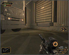Make sure that you can continue and keep going north, reaching a stairs #1 after few moments - (5) Peaceful solution: Getting inside the port warehouse - Stowing Away - Deus Ex: Human Revolution Game Guide