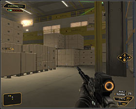 At the end eliminate the guard which patrols the eastern part of the warehouse #1 - (6) Peaceful solution: Getting to the administrator Wangs office - Stowing Away - Deus Ex: Human Revolution Game Guide