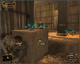 A one of terrorists should patrol this corridor #1, so wait until he gets closer and the neutralize him - Corporate Warfare - Side quests - Deus Ex: Human Revolution Game Guide