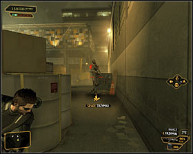 Once youre outside, take a look at guards here - (1) Peaceful solution: Reaching the main square - Rescuing Megan and Her Team - Deus Ex: Human Revolution Game Guide