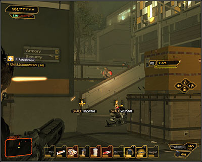 Make sure youre behind a cover, preferably in such place from which you can see the stairs and opponents emerging there (screen above) - (1) Aggressive solution: Reaching the main square - Rescuing Megan and Her Team - Deus Ex: Human Revolution Game Guide