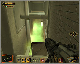 Enter the air vent and start walking through narrow corridors #1 - (3) Peaceful solution: Finding Declan Faherty - Rescuing Megan and Her Team - Deus Ex: Human Revolution Game Guide