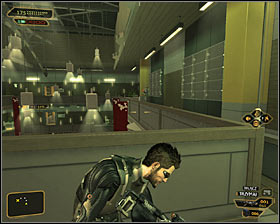 Return to the central balcony and find the stairs leading to the top, third level of the building #1 - (5) Aggressive solution: Finding Eric Koss - Rescuing Megan and Her Team - Deus Ex: Human Revolution Game Guide