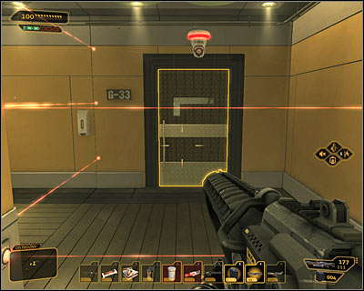 Your mission goal is the door leading to the room G-33, located in the northwestern part of this floor #1 (screen above) - (5) Aggressive solution: Finding Eric Koss - Rescuing Megan and Her Team - Deus Ex: Human Revolution Game Guide