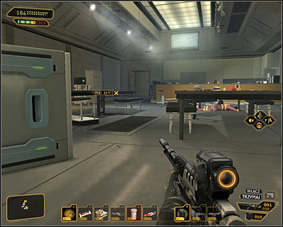 If you prefer peaceful option then you have to move slowly, monitoring actions of insane civilians - (4) Crossing through the tower - Shutting Down Darrows Signal - Deus Ex: Human Revolution Game Guide