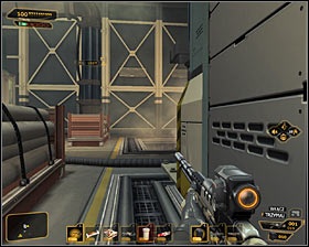 Stop after passing through a first tunnel and wait until an insane worker east from you turns around in opposite direction #1 - (7) Peaceful solution: Reaching the David Sarifs hideout - Shutting Down Darrows Signal - Deus Ex: Human Revolution Game Guide