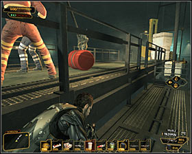 If civilians are still alive and you prefer peaceful option, the wait until a situation calms down, move sloe to the bridge and jump over a right railing #1 - (8) Reaching the broadcast center - Shutting Down Darrows Signal - Deus Ex: Human Revolution Game Guide