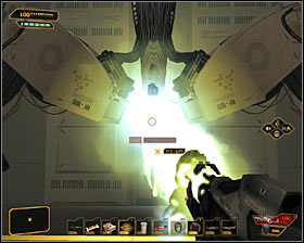If you have the EMP Shielding augmentation, then you can start attacking Zhao after destroying three human modules #1 - (9) Defeating the Hyron Project - Shutting Down Darrows Signal - Deus Ex: Human Revolution Game Guide