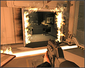 Leave the elevator and take the only possible path - (2) Defend the attack on the facility | Prologue - Prologue - Deus Ex: Human Revolution Game Guide