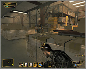 Pick up and move a crate located by the eastern wall #1 and move south a little - (3) Peaceful option: Getting to the elevator - Securing Sarifs Manufacturing Plant - Deus Ex: Human Revolution Game Guide