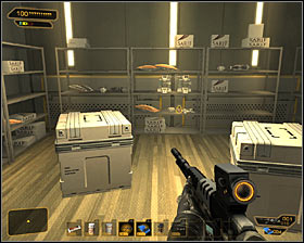 Be careful, because a corridor leading to the storage room is patrolled by a terrorist #1 - (8) Peaceful option: Securing the assembly lab - Lab 2 - Securing Sarifs Manufacturing Plant - Deus Ex: Human Revolution Game Guide