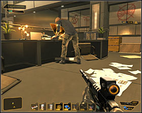 Now stun two left enemies who are coming to different computer terminals #1 #2 - (2) Peaceful option: Securing the administration building - Neutralize the Terrorist Leader - Deus Ex: Human Revolution Game Guide