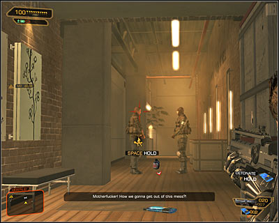 Stand near crates - (2) Aggressive option: Securing the administration building - Neutralize the Terrorist Leader - Deus Ex: Human Revolution Game Guide