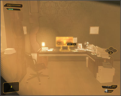 You can look around Jensens apartment (if you didnt do it earlier) or go to the right room immediately - (5) Using the home computer in Jensens apartment - Investigating the Suicide Terrorist - Deus Ex: Human Revolution Game Guide