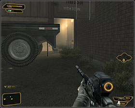 If you want to be completely unnoticed, it would be best to walk around the square from the west #1 or east #2 sides - (1) Getting near the main building - Following the Clues in Highland Park - Deus Ex: Human Revolution Game Guide