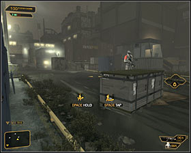 If youre going to quietly get rid of local opponents, I suggest reaching north-western part of the square and eliminating a mercenary patrolling an area near one of the trucks #1 - (1) Getting near the main building - Following the Clues in Highland Park - Deus Ex: Human Revolution Game Guide