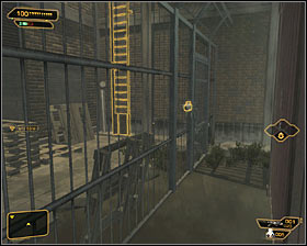 A first option is to use a passage located in north-western part of the square, hidden behind the containers #1 - (1) Getting near the main building - Following the Clues in Highland Park - Deus Ex: Human Revolution Game Guide