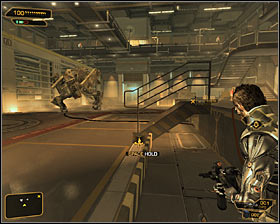 Stand quick behind the closest rate #1, so a big mech visible in the distance cant attack you - (3) Peaceful option: Crossing by first part of the camp - Following the Clues in Highland Park - Deus Ex: Human Revolution Game Guide