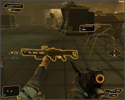 Keep fighting your way to the lower levels, carefully securing each floor and always being prepared to defeat additional enemy units - (10) Aggressive solution: Leaving the main are of the hotel - Hunting the Hacker - Deus Ex: Human Revolution Game Guide