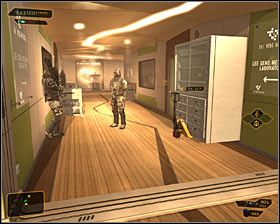 Proceed towards the only available exit from the first room - (7) Peaceful solution: Travelling through the laboratories - Searching for Proof - Deus Ex: Human Revolution Game Guide
