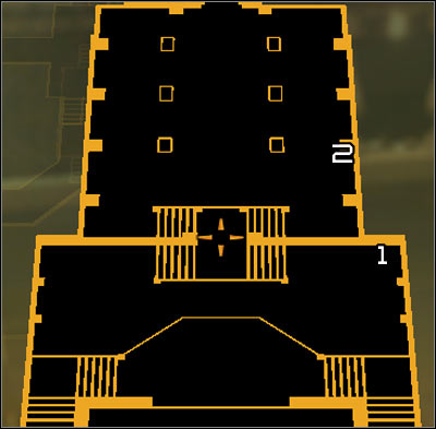 Map legend: 1 - Entrance to the shaft; 2 - Exit from the shaft - (4) Peaceful solution: Leaving the penthouse - Entering the Dragons Lair - Deus Ex: Human Revolution Game Guide