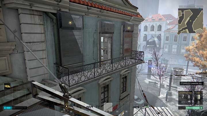 You must get to the building through the glass roof above the street. - Map of the northern part of Prague - M3 - Maps - Deus Ex: Mankind Divided Game Guide