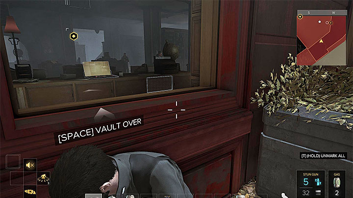 You can use one of the open windows, but you must first make sure that no one is looking in that direction. - Getting in Top Shape Again - main quest - Main quests - Deus Ex: Mankind Divided Game Guide