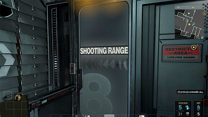 The entrance to the shooting range. - Task Force TF29 headquarters map - M7 - Maps - Deus Ex: Mankind Divided Game Guide