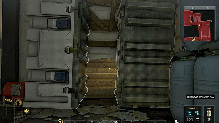 For example, you can choose the stairs leading to level four, hidden behind the big boxes - Confronting the Bomb-maker - main quest - Main quests - Deus Ex: Mankind Divided Game Guide