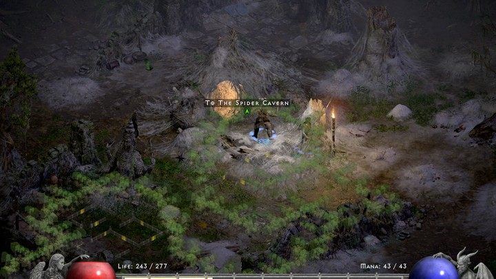 You will find the entrance to the Spider Cavern along one of the forks in the main road through the forest - Diablo 2 Resurrected: Khalims Will - walkthrough - Act 3 - Diablo 2 Resurrected Guide