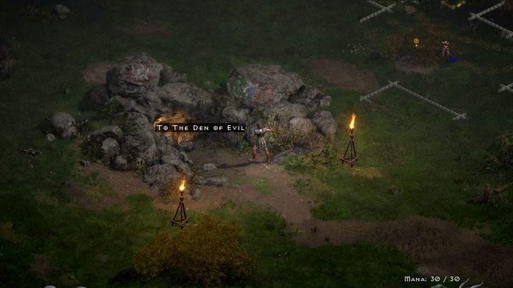 Leave the Rogue Encampment and head out to the Blood Moor - Diablo 2 Resurrected: Den of Evil - walkthrough - Act 1 - Diablo 2 Resurrected Guide