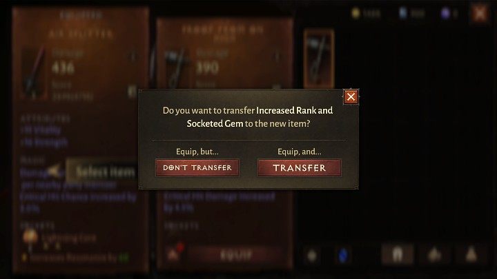 Transferring the rank from one item to another of the same type is automatic - Diablo Immortal: Items - how to upgrade? - Character development and items - Diablo Immortal Guide