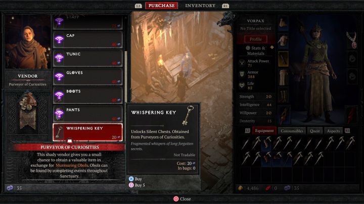 The Purveyor of Curiosities offers 2 types of services - Diablo 4: How to collect Murmuring Obols? - Diablo 4: Equipment - Diablo 4 Guide