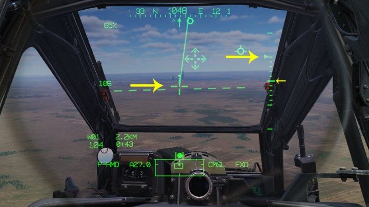 If you want to climb, steer the Cyclic so that the LOS reticle is above the dashed horizon line - DCS AH-64D Apache: How to fly helicopter? - Basics - DCS AH-64 Apache Guide