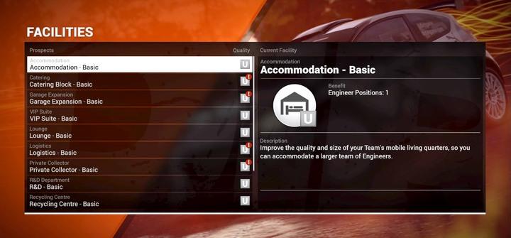 Each building can be upgraded to level 5 - Facilities | Your Team - Your Team - DiRT 4 Game Guide