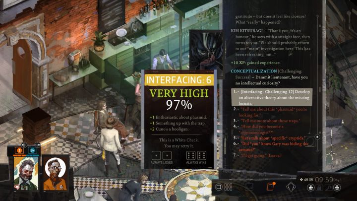 This task is related to the Inspect the traps task - we described it on a separate page of this guide - Disco Elysium: The Missing Insects Case - walkthrough - Cryptozoologists - Disco Elysium Guide