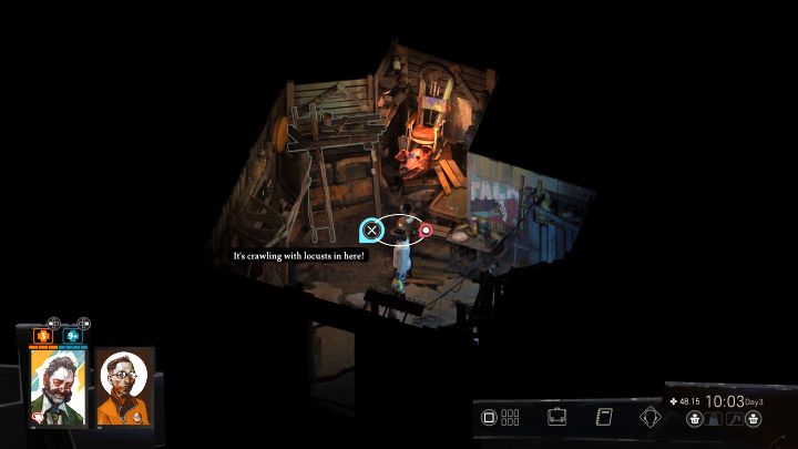 In Cuno's hideout, you will come across a cloud of insects - click on the orb over the hero's head to investigate this discovery more closely and talk to Kim - Disco Elysium: The Missing Insects Case - walkthrough - Cryptozoologists - Disco Elysium Guide