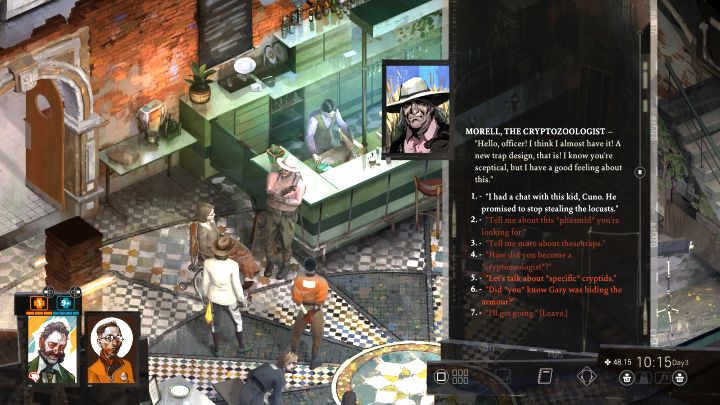 Now you can head back to the cafe in Whirling-in-Rags to report back to Morell on the investigation - Disco Elysium: The Missing Insects Case - walkthrough - Cryptozoologists - Disco Elysium Guide