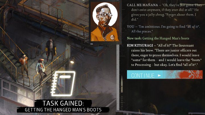 In this task, you will acquire unique shoes that are part of the T-500 armor - Disco Elysium: Getting the Hanged Mans boots - walkthrough - Equipment - Disco Elysium Guide
