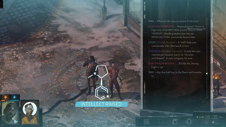 A pack of smokes can be bought at the Frittte kiosk, for example - Disco Elysium: Find smokes and smoke them - walkthrough - Drugs - Disco Elysium Guide