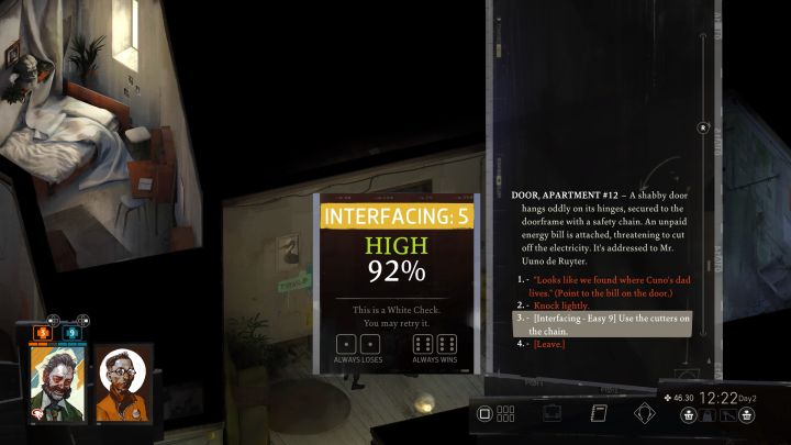 To break into the apartment you're going to need Chaincutters - this tool can be obtained by interacting with Kim's car which is parked near the hostel and searching the glove box - Disco Elysium: Split a kilo with Cuno - walkthrough - Other - Disco Elysium Guide