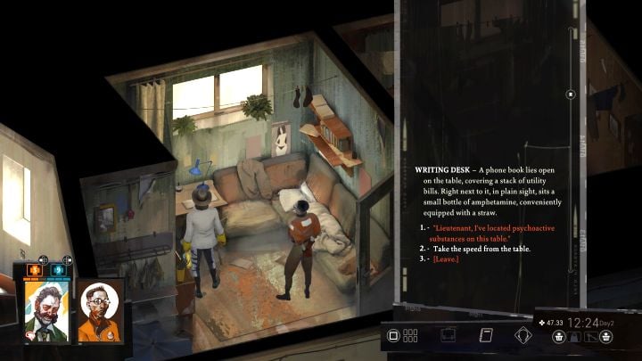Approach the desk, open the drawer, and collect the speed - it's located in the first room of the apartment - Disco Elysium: Split a kilo with Cuno - walkthrough - Other - Disco Elysium Guide