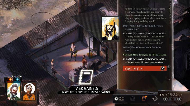 You'll unlock this task while talking to Klaasje as part of the Get the whole story from Titus task - Disco Elysium: Make Titus give up Rubys location - walkthrough - Ruby and the shooter - Disco Elysium Guide