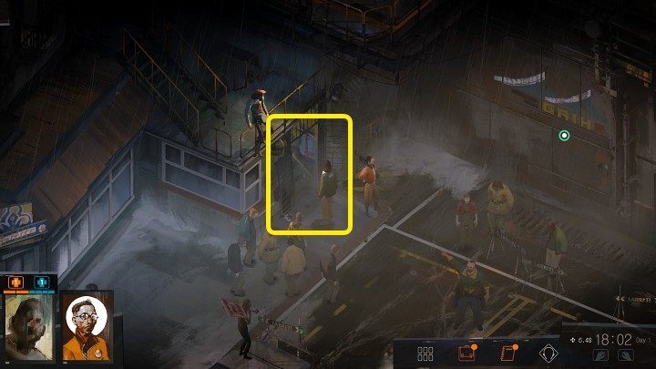 Walk towards the Frittte kiosk and you will notice ongoing protests - Disco Elysium: Where is Measurehead? - FAQ - Disco Elysium Guide