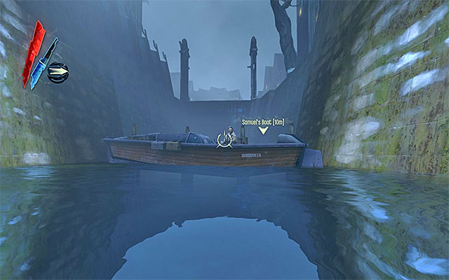 In order not to be seen by the tall boy, you need to dive, and then get to Samuel - Meeting with Samuel at his boat - Mission 5 - Lady Boyles Last Party - Dishonored - Game Guide and Walkthrough