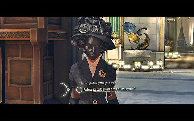 If you've read Esma Boyles Diary in her bedroom on the first floor, you will get to know that she has a soft spot for men - Choosing your way of eliminating Lady Boyle - Mission 5 - Lady Boyles Last Party - Dishonored - Game Guide and Walkthrough