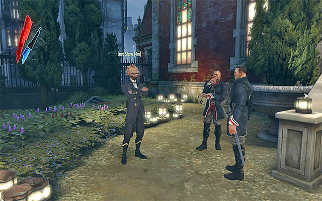 In the Estates garden, you will find Lord Shaw, i - Exploring the Boyle Estate garden - Mission 5 - Lady Boyles Last Party - Dishonored - Game Guide and Walkthrough