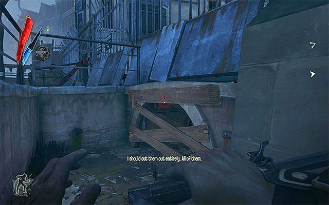 Variant two is jumping into a small hole and possessing a rat or destroying the wooden planks shown in the above screenshot - Infiltrating the Boyle Estate - Mission 5 - Lady Boyles Last Party - Dishonored - Game Guide and Walkthrough