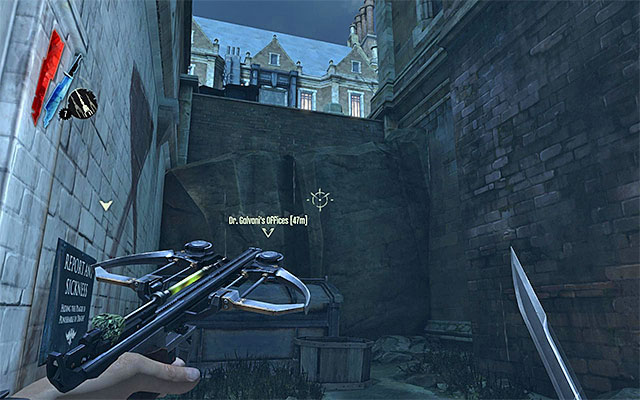 If you have done in accordance with my suggestion and explored the district's side alleys, you may now start climbing in near the building in which there was Griff (the above screenshot) or in the spot in which the dealer will be standing after you free him - Getting past the first Wall of Light - Mission 2 - High Overseer Campbell - Dishonored - Game Guide and Walkthrough